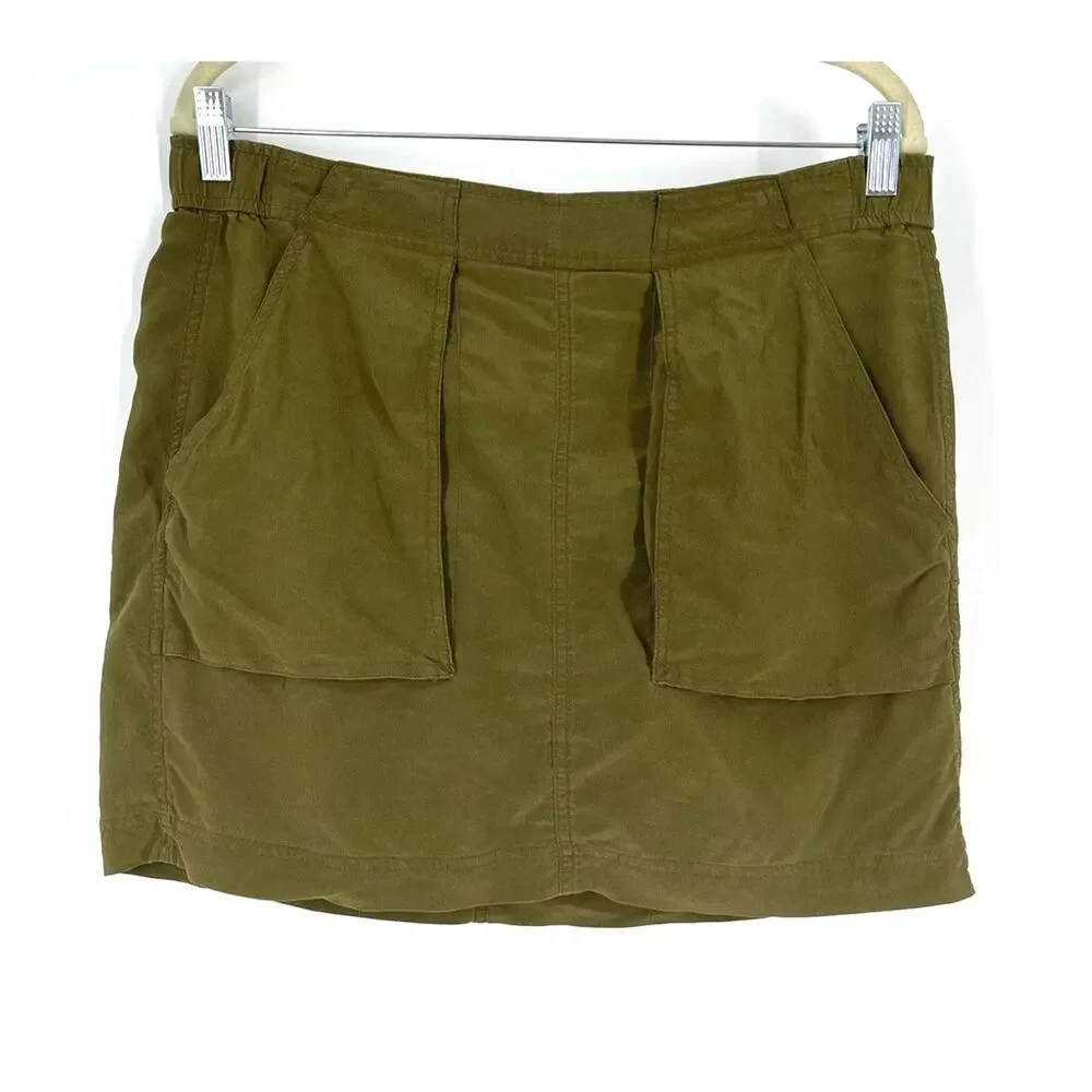 Madewell 100% Silk Lookout Skirt Olive Green‎ Women’s Size Medium